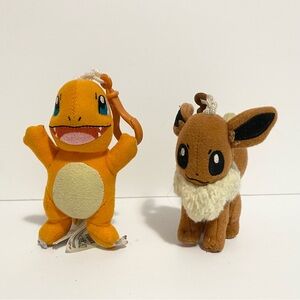 Pokemon TOMY Charmander Evvee Bag Clip Keychain Soft Plush Stuffed Animal 4” Toy